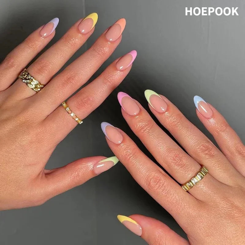 French Rainbow Acrylic Press-On Nails