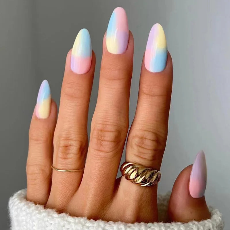 French Rainbow Acrylic Press-On Nails