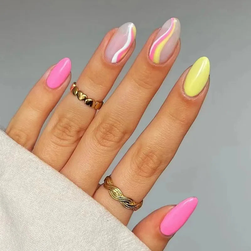 French Rainbow Acrylic Press-On Nails