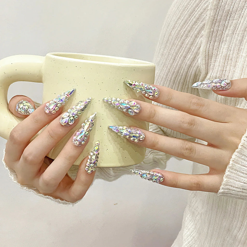 Glam Stiletto Rhinestone Press-On Nails