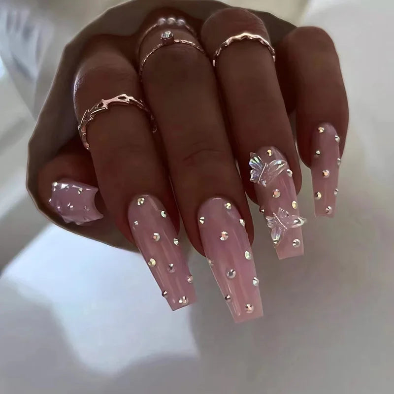 Glamorous Rhinestone-Studded Press-On Nails