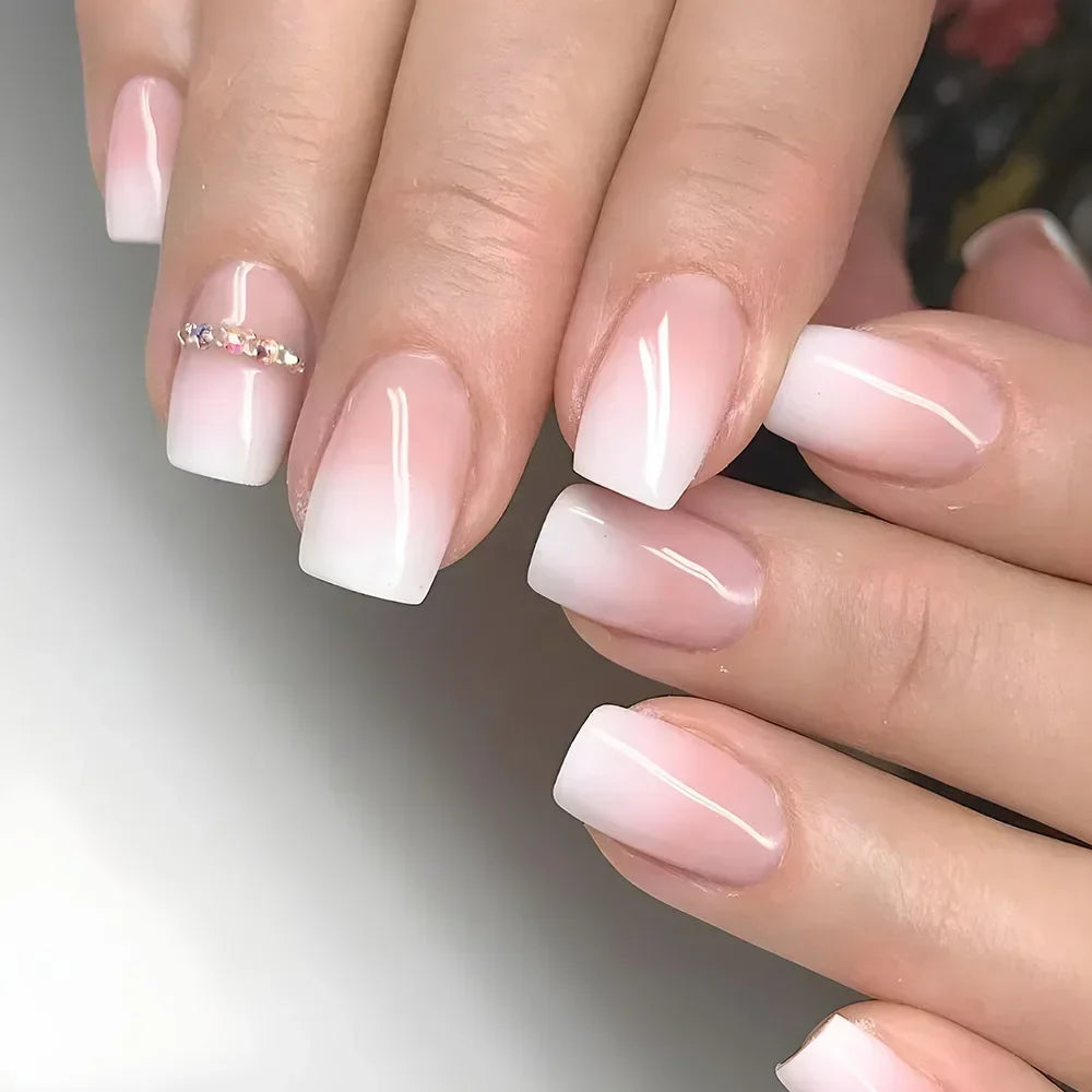 Glossy Press On Nails Set Short Oval Gradient