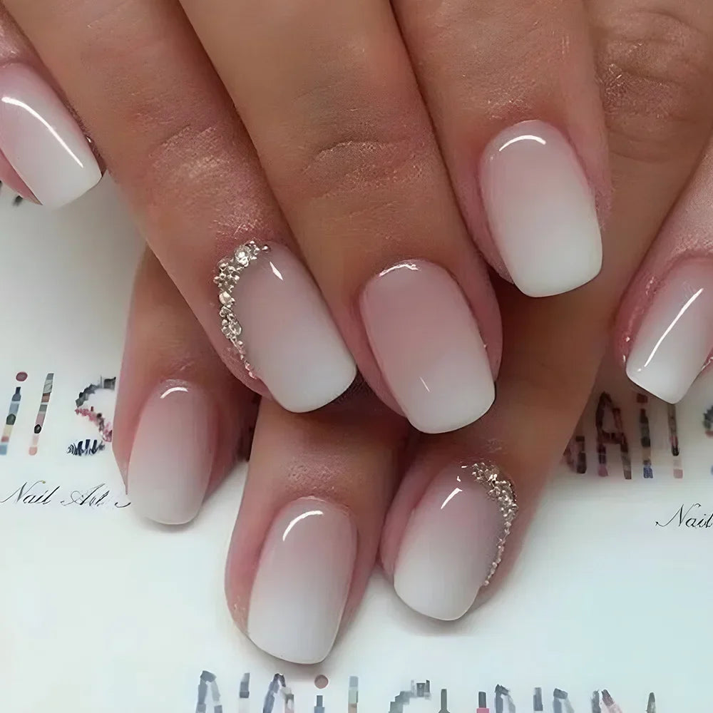 Glossy Press On Nails Set Short Oval Gradient