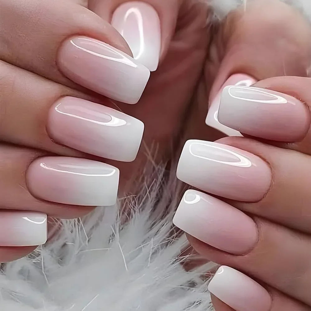 Glossy Press On Nails Set Short Oval Gradient