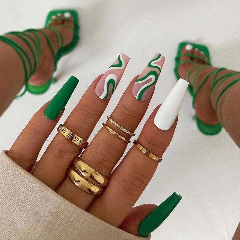 Green Designer Press On Nails