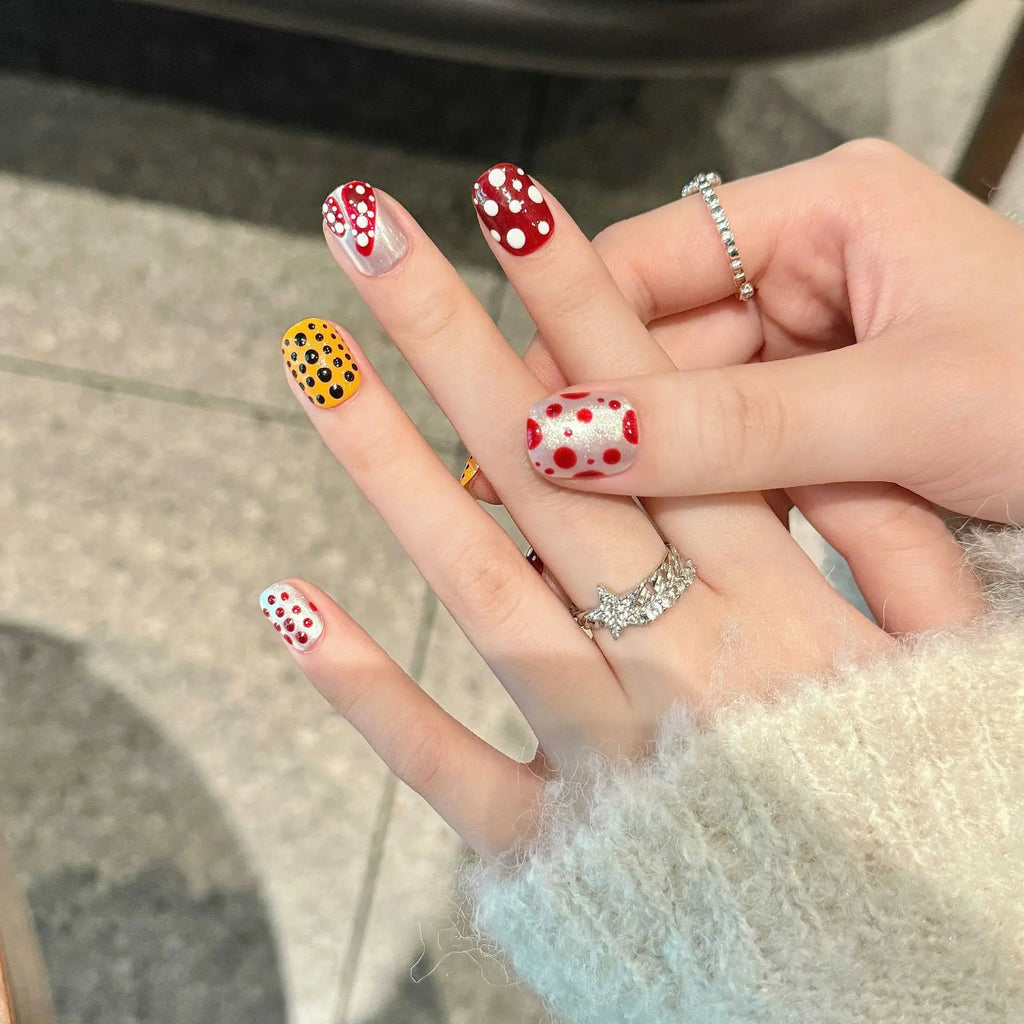 Handmade Cute Short Round Press On Nails