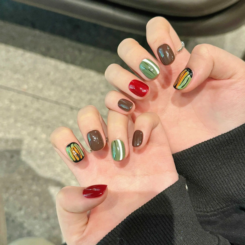 Handmade Cute Short Round Press On Nails