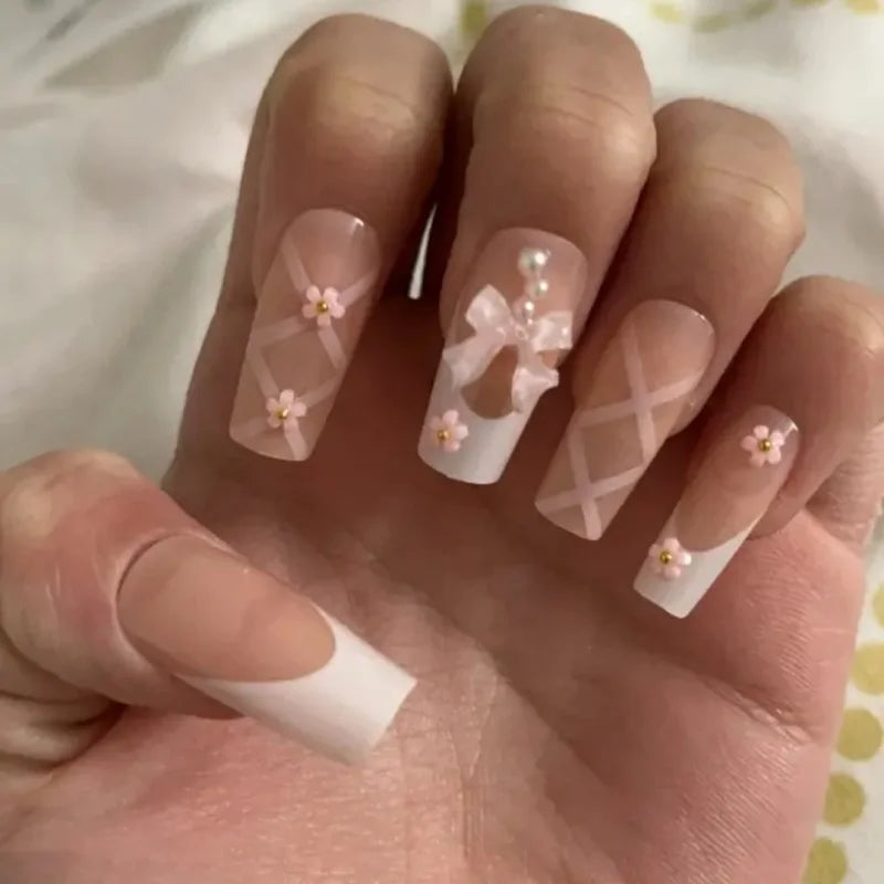 Pink Bow Press on Nails