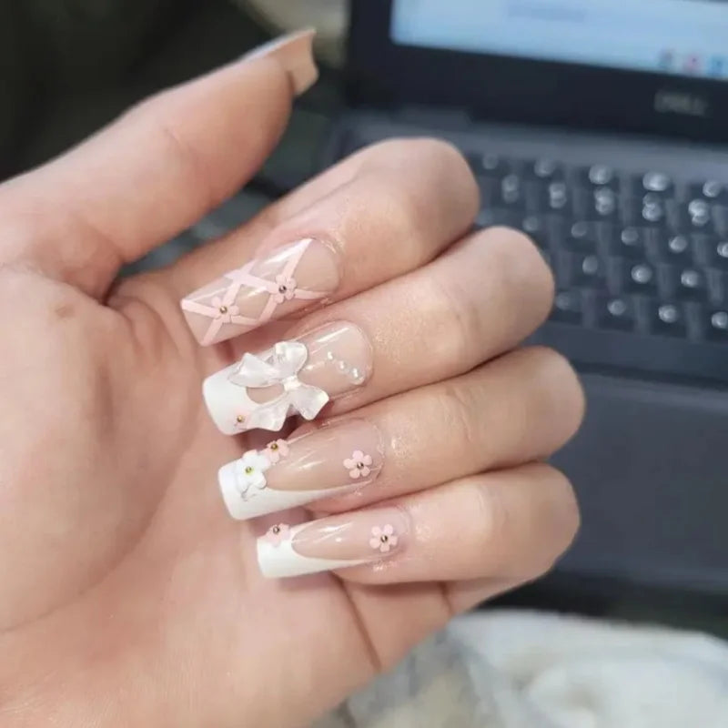 Pink Bow Press on Nails