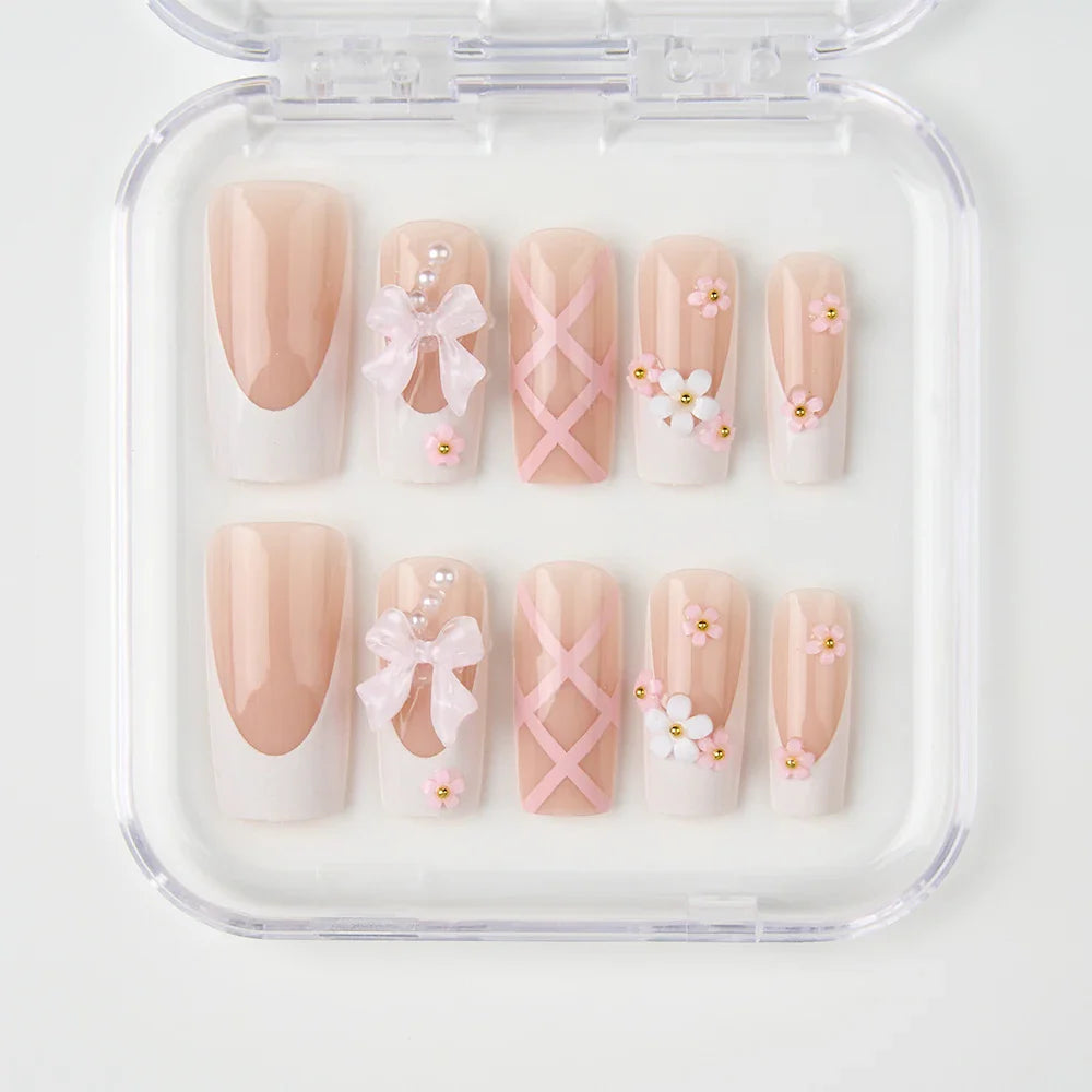 Pink Bow Press on Nails