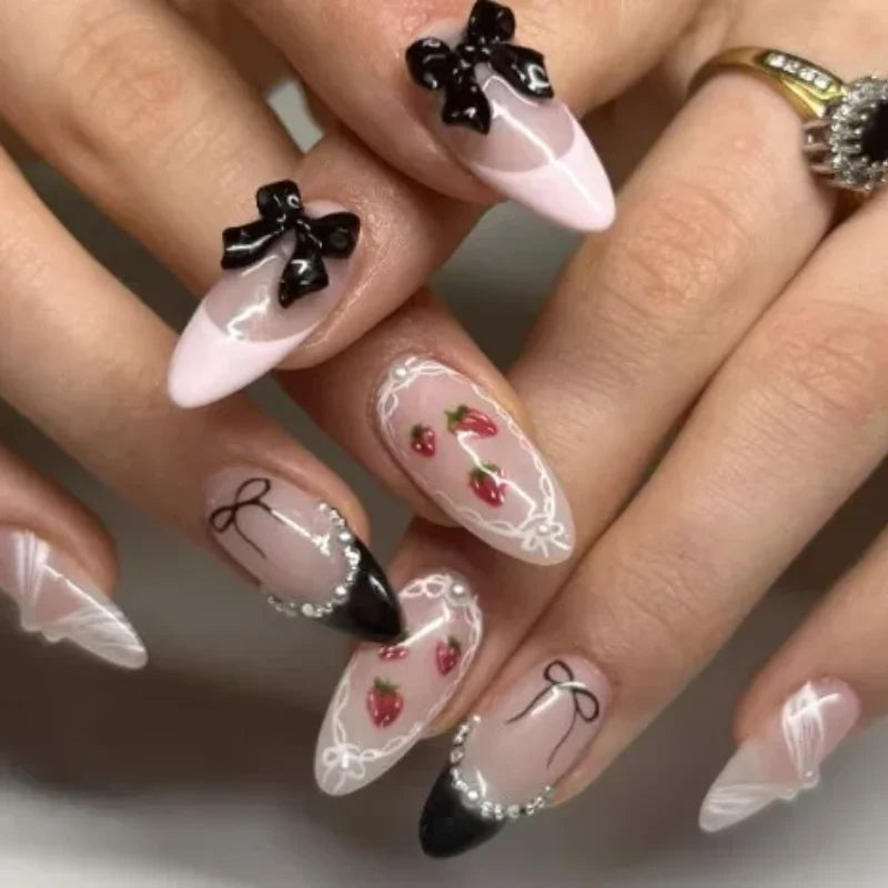 Pink Bow Press on Nails