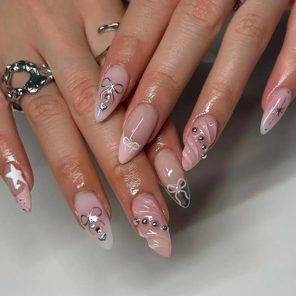 Pink Bow Press on Nails