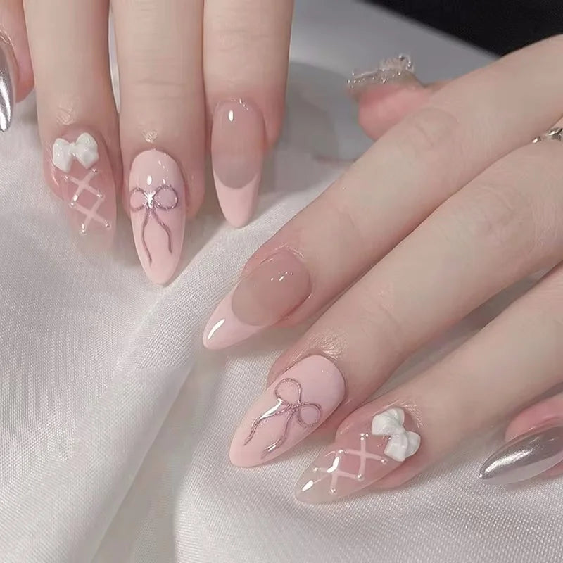 Pink Bow Press on Nails