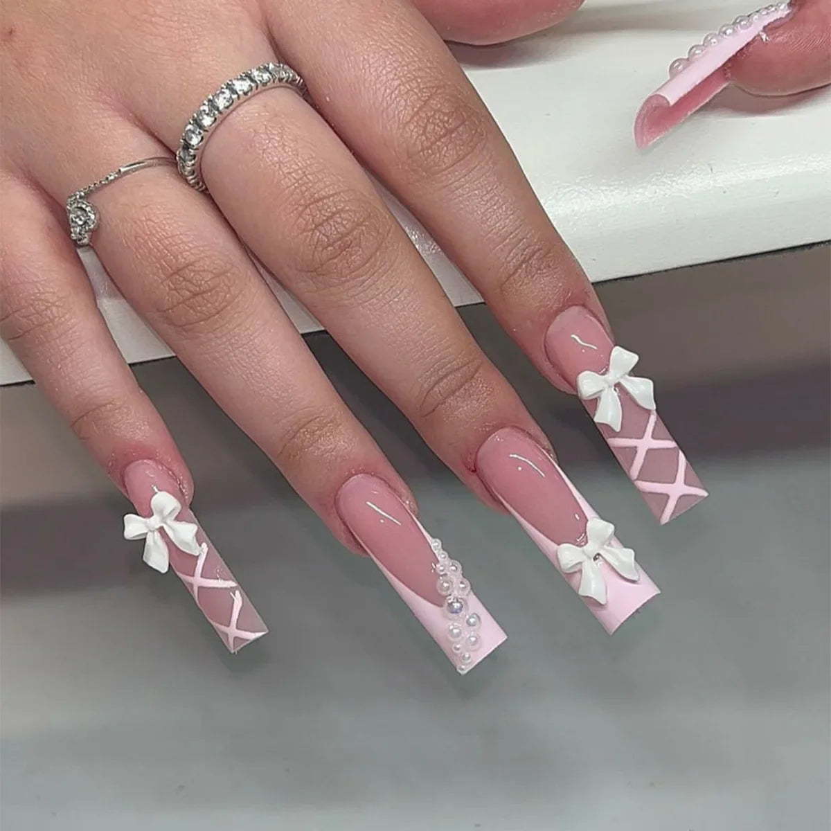 Pink Bow Press on Nails