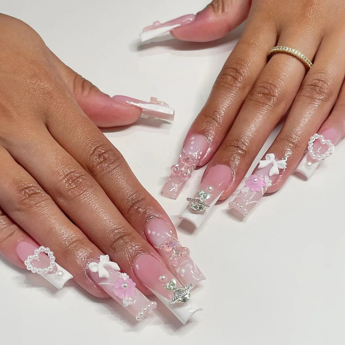 Pink Bow Press on Nails
