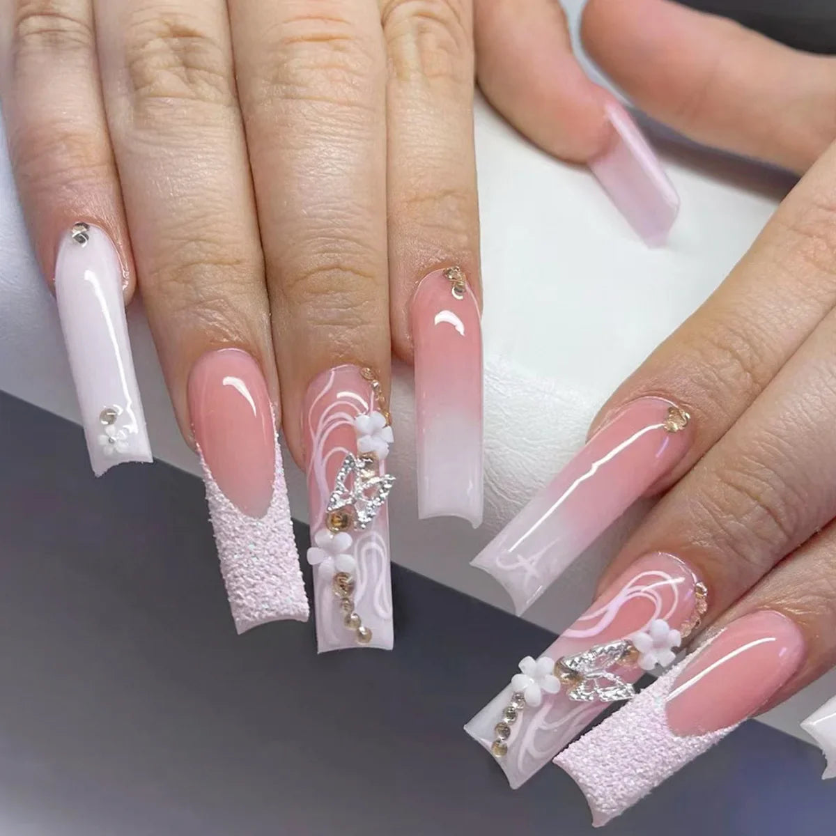 Pink Bow Press on Nails