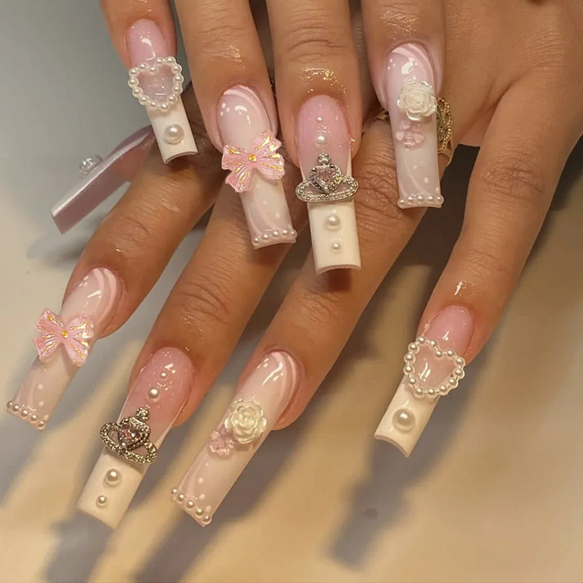 Pink Bow Press on Nails