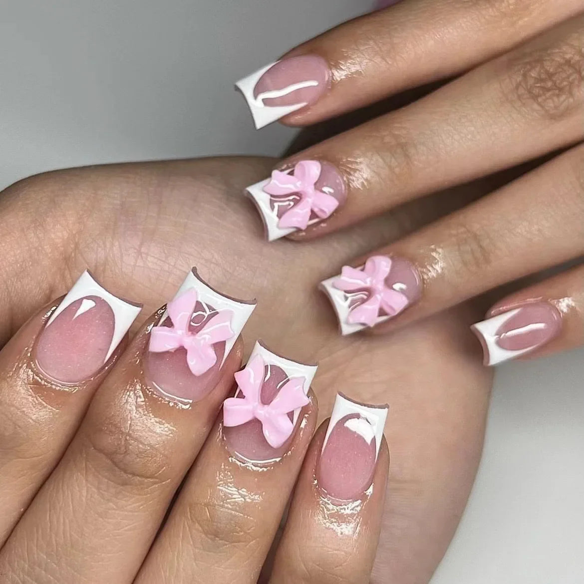 Pink Bow Press on Nails