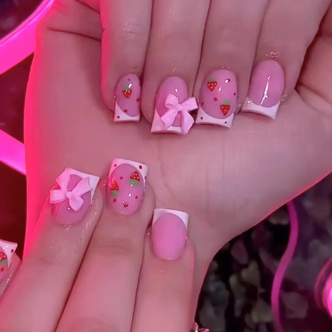 Pink Bow Press on Nails