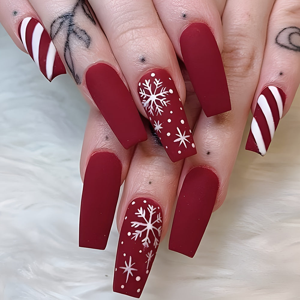 Red & White Press-On Nails Set