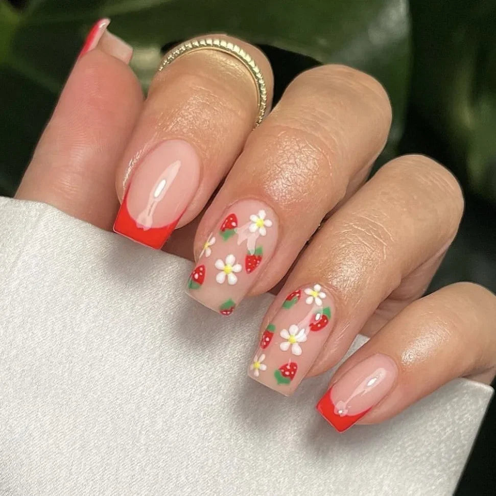 24Pcs Pink Flower Press-On Nails Set