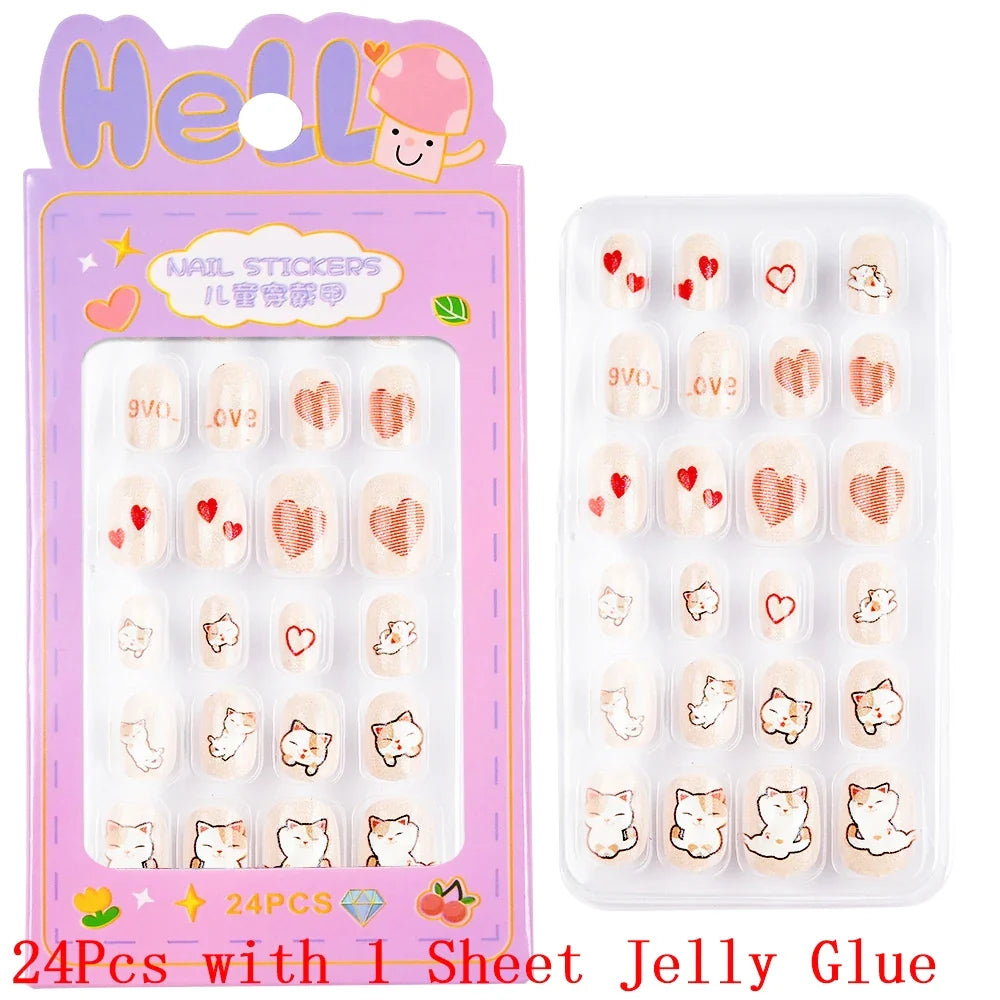 Children Press On Nails 24 Pcs Cute Fake Nails