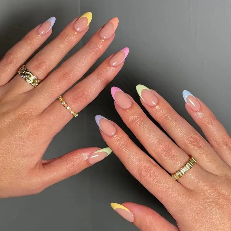 French Rainbow Acrylic Press-On Nails