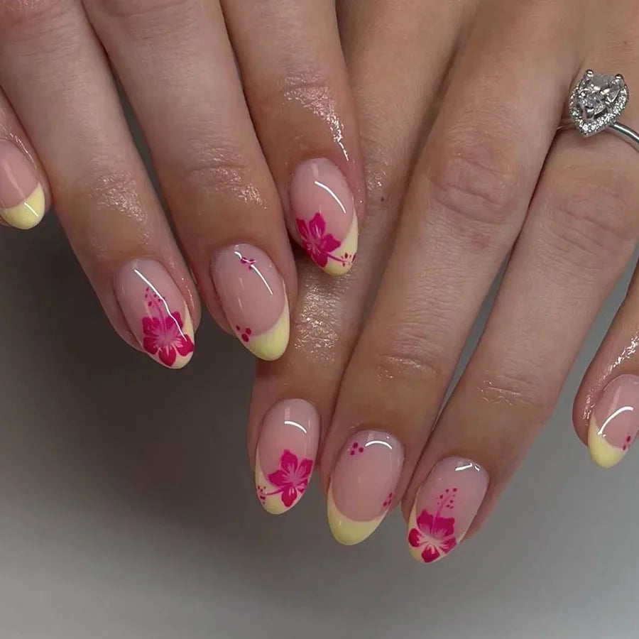 Floral Almond Press-On Nails Set