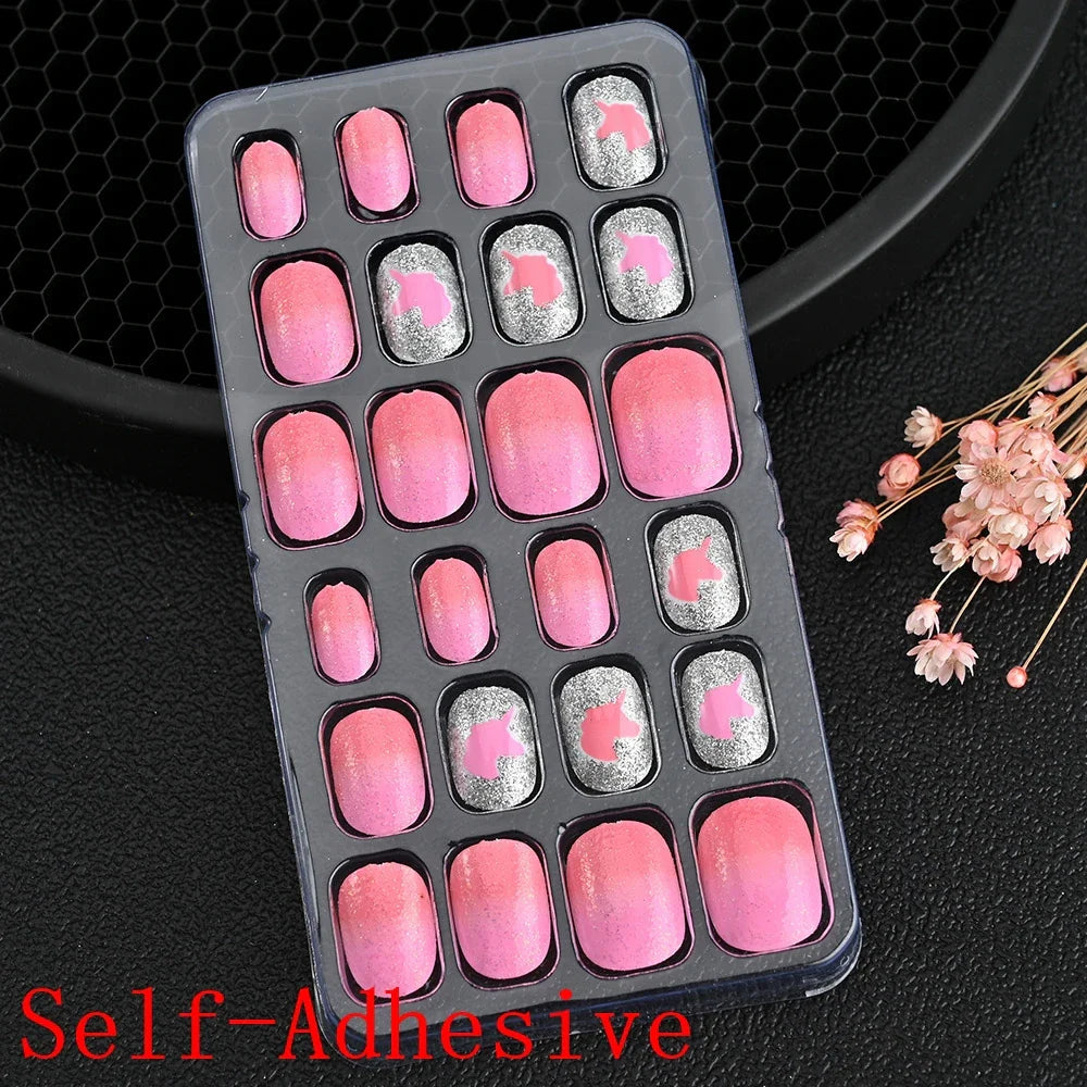 Children Press On Nails 24 Pcs Cute Fake Nails