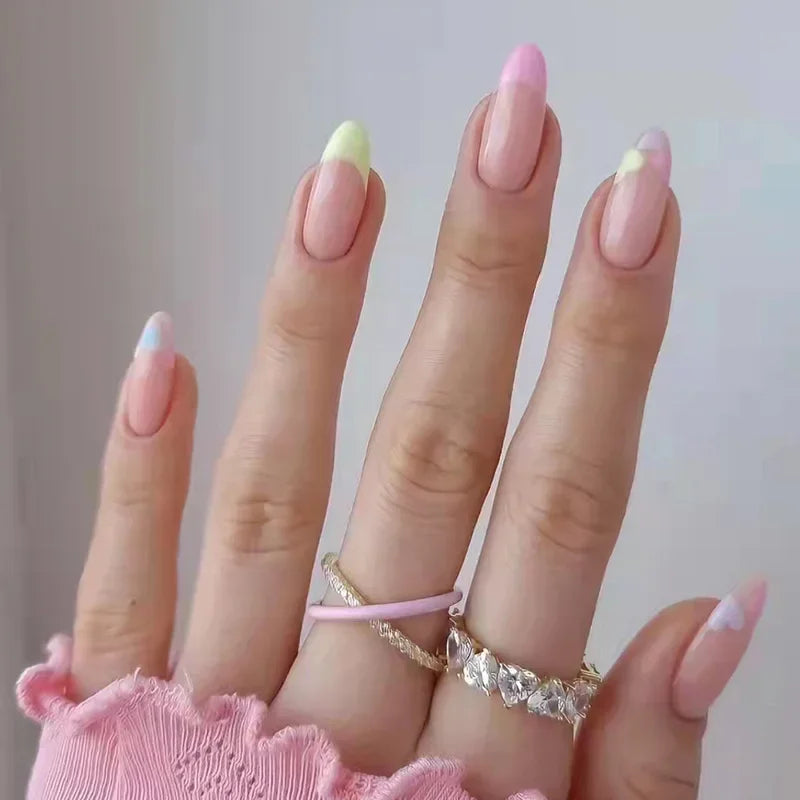 French Rainbow Acrylic Press-On Nails