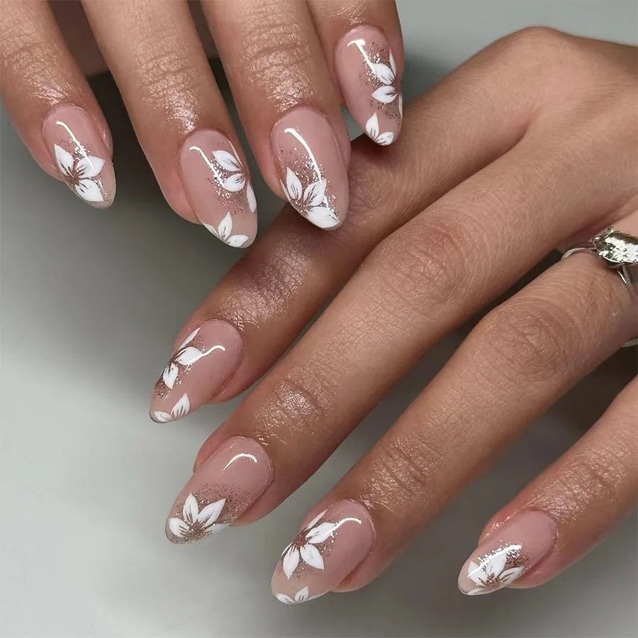Floral Almond Press-On Nails Set