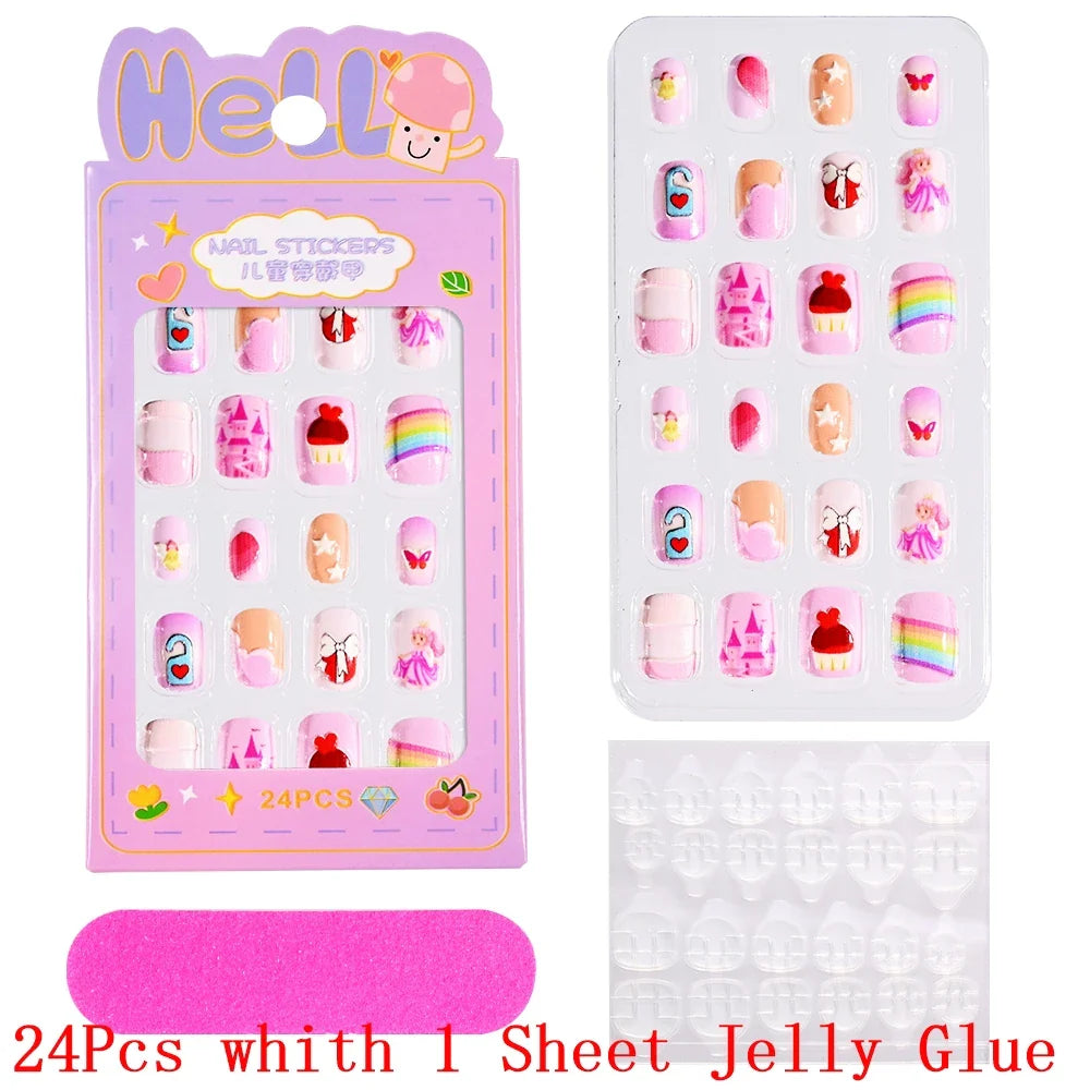 Children Press On Nails 24 Pcs Cute Fake Nails