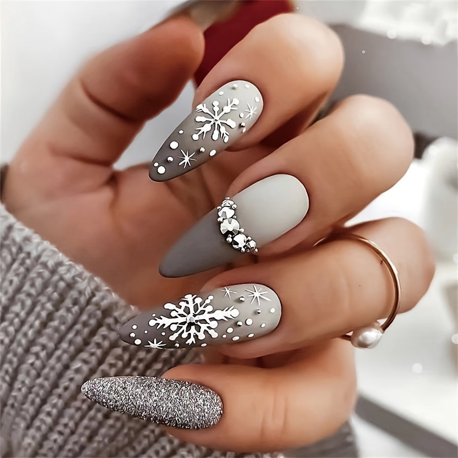 Snowflake & Rhinestone Press-On Nails
