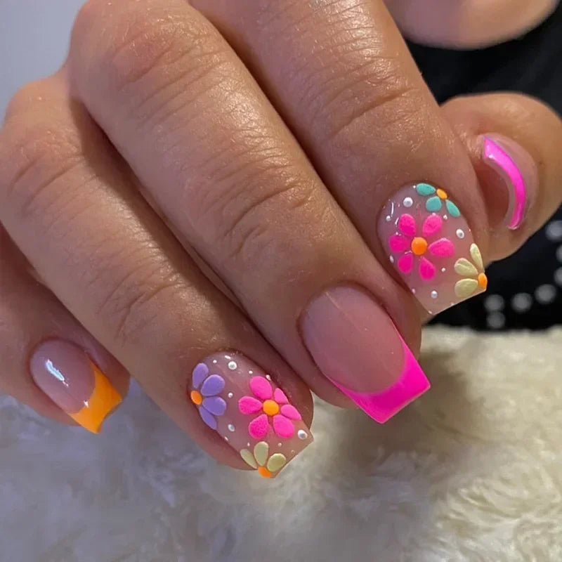 Vibrant Floral Fantasy Press-On Nails