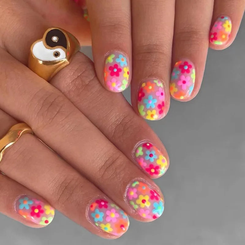Vibrant Floral Fantasy Press-On Nails